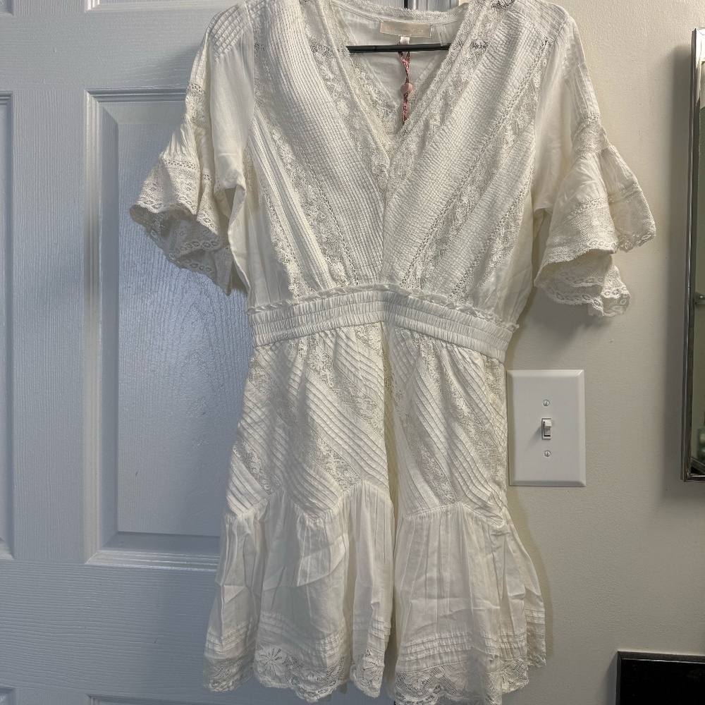 NWT Stunning LoveShackFancy Bright White Calamina Lace Mini Dress XS